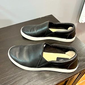 Black leather UGG slip on shoes size 8